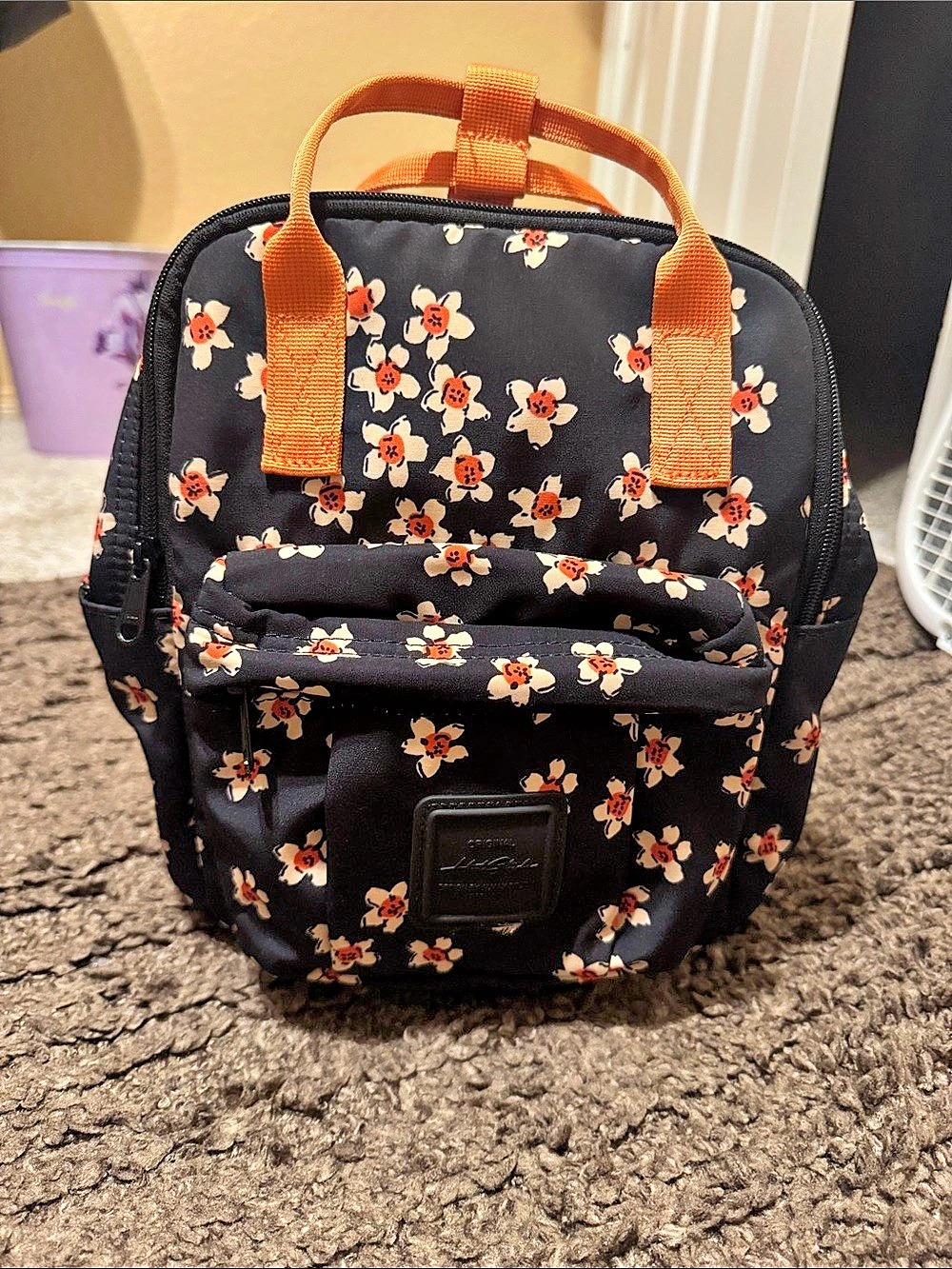 Original Harajuku Floral Backpack in Black & Orange
